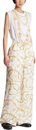 Balmain Flowing Printed Silk Trousers With Balmain Chains Pattern in Gold at Nordstrom, Size 34 Eu