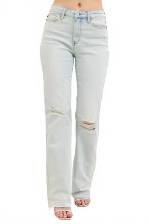 Judy Blue Destroy And Fray Hem Bootcut Jeans In Light Wash