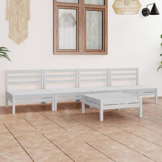 vidaXL Juego De Muebles De Jard&iacute;n 5 Pzas Madera Maciza De Pino Blanco Vidaxl