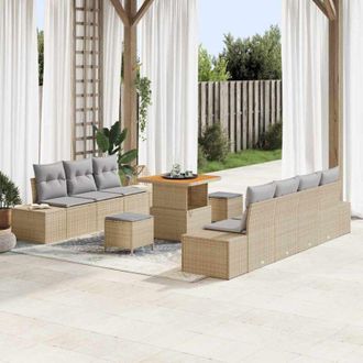 vidaXL Conjunto De Sof&aacute; De Jard&iacute;n Con Coj&iacute;n 10 Pcs Beige, Gris Claro Vidaxl