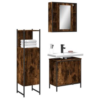 Berkfield Home 3 Piece Bathroom Cabinet Set Smoked Oak Engineered Wood in Brown