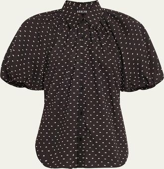 Ashlyn Charlier Printed Balloon-Sleeve Blouse