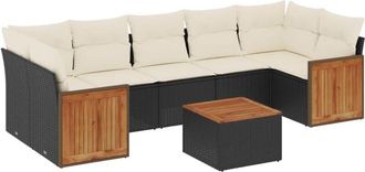 vidaXL Set De Sof&aacute;s De Jard&iacute;n 8 Piezas Y Cojines Rat&aacute;n Sint&eacute;tico Negro Vidaxl