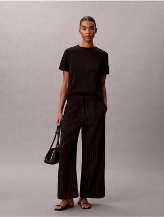 Calvin Klein Womens Ponte Stripe Wide Leg Pants - Black - 10