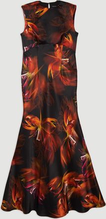 Karen Millen Womens Satin Strong Shoulder Woven Maxi Dress - Floral - Size 10 UK