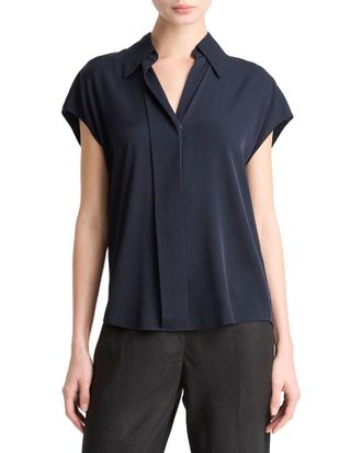 Vince Cap Sleeve Hidden Placket Silk-Blend Blouse