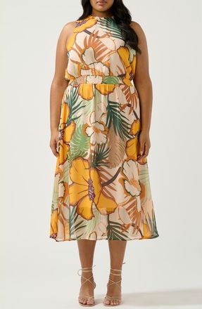 Estelle Paradisa Print Back Tie Midi Dress in Primrose/Fern at Nordstrom, Size 18W