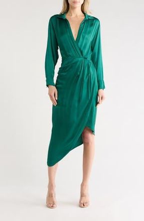 Young Fabulous & Broke Aimee Long Sleeve Faux Wrap Dress in Oz Green at Nordstrom Rack, Size X-Small