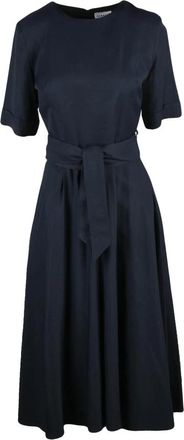 P.A.R.O.S.H. Abito lungo a ruota - Dames - Maxi kleedjes - Blauw - S - Linnen - Kleedjes