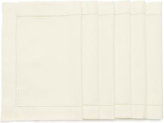 Solino Home Cotton Linen Hemstitch Placemats Set of 6, 14 x 19 in Ivory at Nordstrom, Size Medium