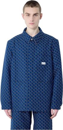 Gucci Jacquardjas met schaduwpatroon - Heren - Zomerjassen - Blauw - M - Katoen - Jassen