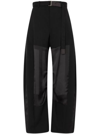 sacai Wide-Leg Cropped Trousers with Satin-Like Panels