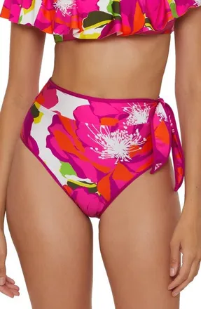 Trina Turk Bloom High Waist Bikini Bottoms in Pink Multi at Nordstrom, Size 12