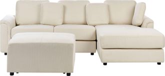 Beliani Beliani - Divano Ad Angolo Con Pouf In Tessuto Beige Chiaro Lato Sinistro Kohlo