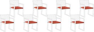 Beliani Conjunto De 8 Cojines De Asiento Para Sillas De Jard&iacute;n De Tela De Poli&eacute;ster Resistente A Los Rayos Uv Rojo Sassari