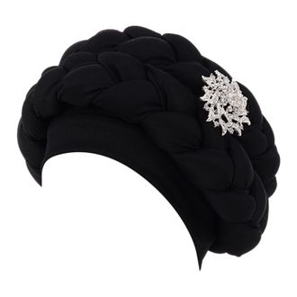 Generic Womens Classic French Artists Beret Fashion Women Beading Braid Hat Muslim Ruffle Cancer Wrap Cap Sleep Caps Satin Lined Hair Bonnets Sequin Women (Bl