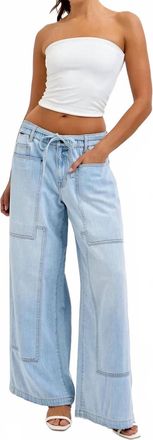Hidden Jeans Drawstring Utility Pocket Wide Leg Jeans In Medium Light Wash
