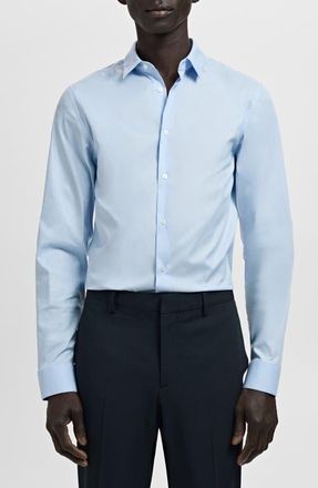 Mango Slim Fit Stripe Cotton Button-Up Shirt in Sky Blue at Nordstrom, Size Xx-Large