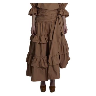 Chlo&eacute; Maxi Skirts, female, Brown, Size: S Ruffled Tiered Midi Skirt