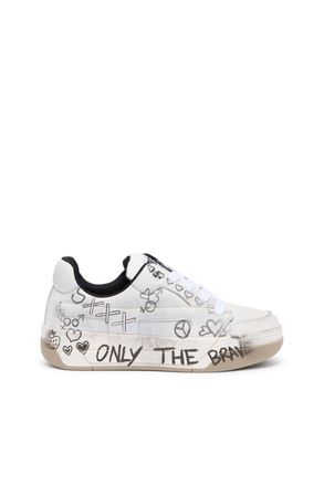 Diesel D-Ollie-Leather sneakers with graffiti print - Sneakers - Man - White