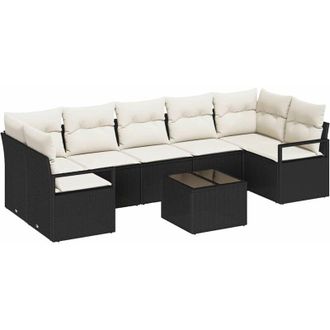 vidaXL Vidaxl - Conjunto de sofá de jardín 8 pcs Negro, Crema 55 x 55 x 37 cm