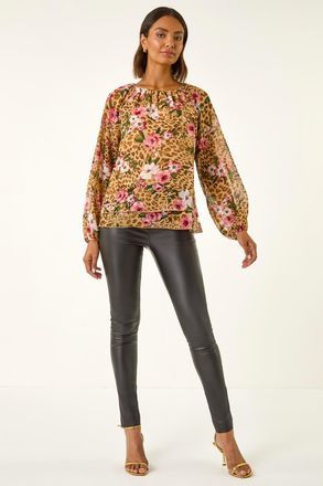 Roman Animal Floral Print Tunic Top