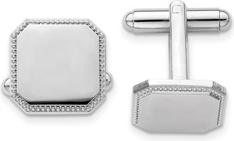 Diamond2Deal Rhodium-plated Square Beaded Engravable Cuff Links