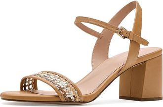 Cole Haan Josie Block Heel Womens Dress Sandals Biscuit Leather/Neutral Woven : 10.5 B - Medium, Leather/Textile