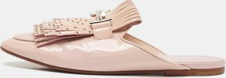 Tod's Tods Beige Patent Studded Double T Mules