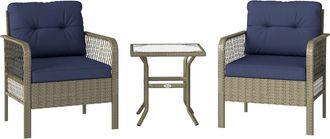 OUTSUNNY 3 Pieces Rattan Bistro Set with Tempered Glass Table Charcoal Grey | TJ Hughes