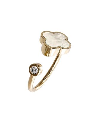 Gabi Rielle 14K Over Silver Pearl Cz Clover Ring