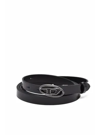 Diesel Black Patent Leather Belt With Distinctive Oval Buckle