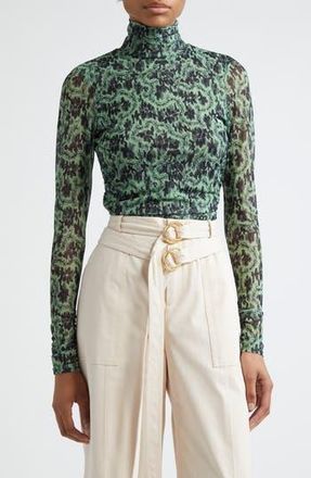 Cinq &agrave; Sept Long Sleeve Shirred Mesh Turtleneck Top in Patina/Charcoal at Nordstrom Rack, Size X-Small