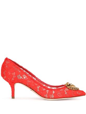 Dolce & Gabbana Heart plaque lace pumps - women - Silk/Cotton/Nylon/Rayon - 35.5 - Red