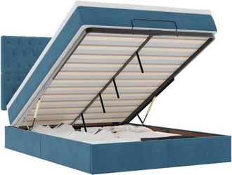 vidaXL Estructura De Cama Otomana Con Colchones Azul Oscuro 140x200 Cm Vidaxl