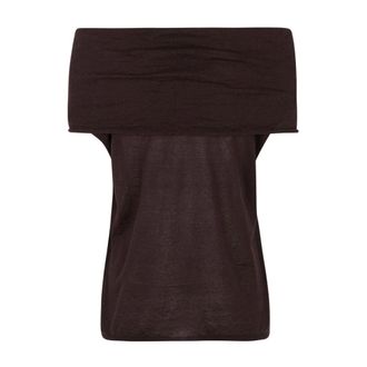 Cortana Round-neck Knitwear, female, Brown, M, Brown Linen Off-Shoulder Knit Top