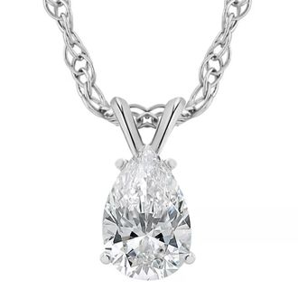Pompeii3 1/2Ct Pear Solitaire Diamond Pendant Necklace 14k Gold (E-F,VS2-SI1)