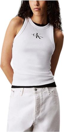 Calvin Klein Tops, Dames, Wit, S, Moderne Geribbelde T-shirt