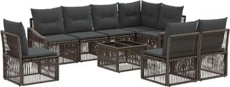 vidaXL Conjunto De Sof&aacute;s De Jard&iacute;n 9 Uds. Gris Rat&aacute;n Sint&eacute;tico Vidaxl
