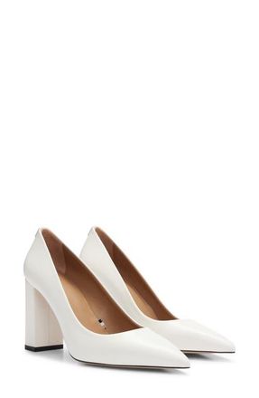 BOSS Janet Block Heel Pointed Toe Pump in Open Wht at Nordstrom, Size 9
