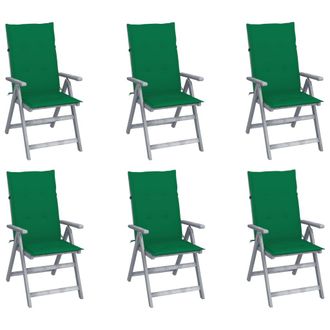 vidaXL Sillas Reclinadas De Jard&iacute;n Con Coj&iacute;n 6 Pcs Acacia Masiva