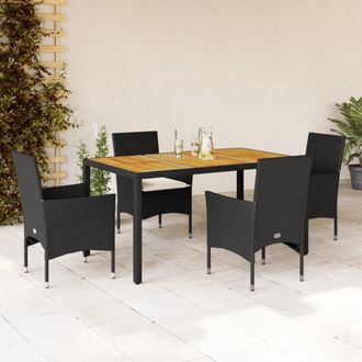 vidaXL Vidaxl - Set Pranzo Da Giardino 5 Pz Con Cuscini Nero Polyrattan Acacia