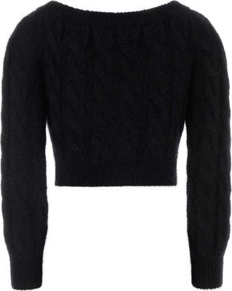 Alessandra Rich Crystal-Embellished Mohair Cardigan - Black