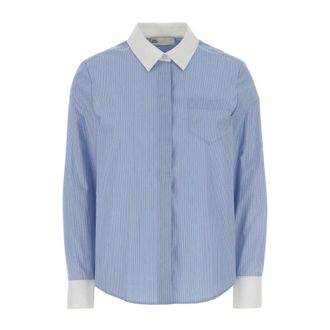 Tory Burch Tory Burch, Shirts, female, Blue, Size: 2XS Embroidered Poplin Shirt