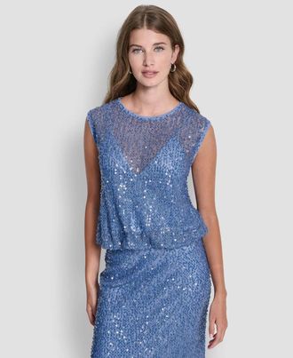DKNY Sleeveless Bubble Hem Liberty Top In Bright Blue