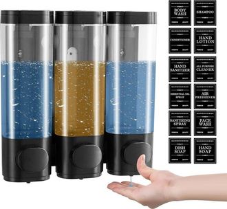 OEM Dispensador De Jab&oacute;n Mural Con 3 Compartimentos, 300 Ml, No Requiere Perforaci&oacute;n, Dispensador De Gel De Ducha Y Champ&uacute;, Negro
