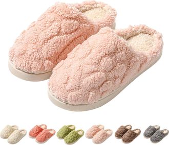 Generic Womens Fuzzy Slippers Womens Padded Slippers Winter Thermal Slipper Thick Sole Non Slip Slipper Indoor House Shoes Warm Indoor Shoes Solid Colour Bedr