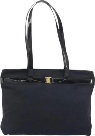 Ferragamo Pre-owned Shoulder Bags, female, Black, Size: ONE SIZE Pre-owned Canvas Shoulder Bag