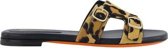 Santoni Leopard-Print Double-Buckle Leather Slides - Dames - Sandalen - Veelkleurig - 36 EU - Schoenen