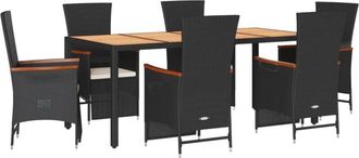 vidaXL Set De Comedor De Jard&iacute;n 7 Pzas Y Cojines Rat&aacute;n Sint&eacute;tico Negro Vidaxl